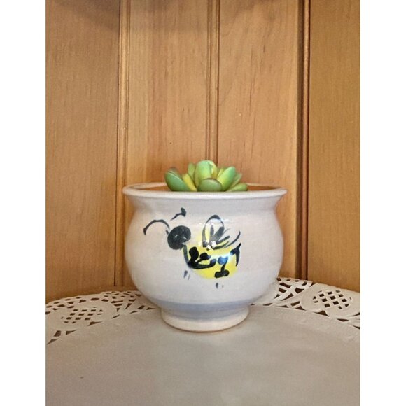 Artist Signed Studio Pottery Hand-Painted Ceramic Bee Design Planter Succulent P - Picture 2 of 8